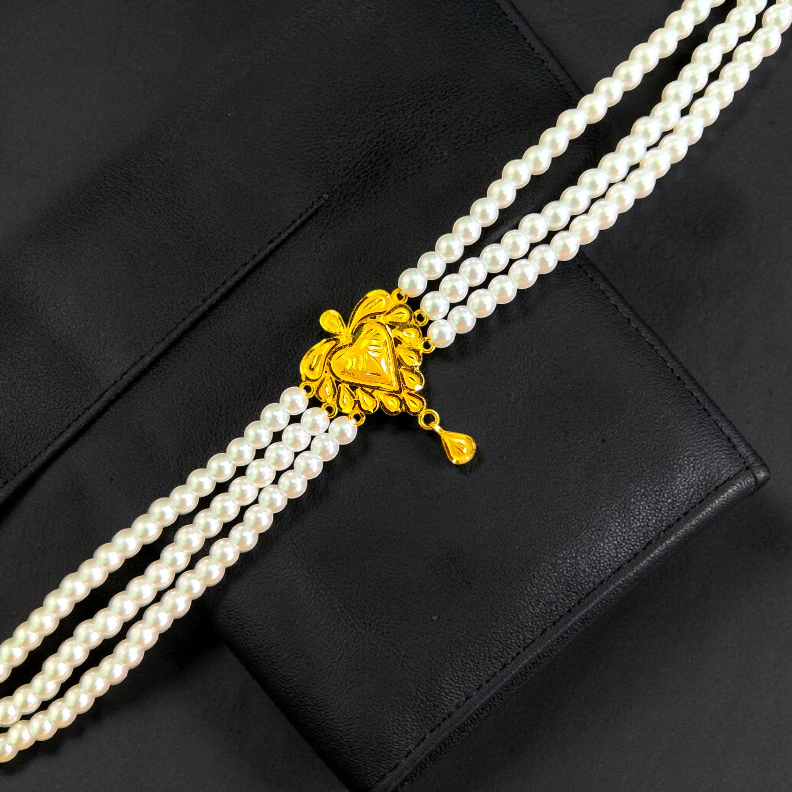 GOLD MOTI HAR- CERTIFIED BIS HUID HALLMARK 916 22KT GOLD MOTI CHOKER 1 PIECE (WGT: 0.710 GM) WITH ADJUSTABLE TASSEL FOR GIFT IN MARRIAGE.