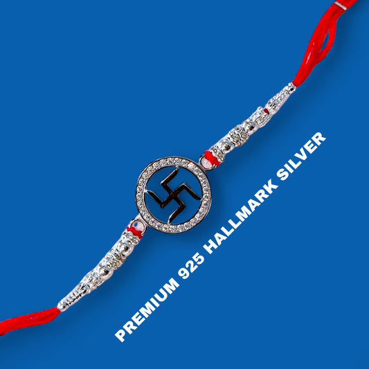 (RAKHI GIFTS) 925 HALLMARK SILVER RAKHI FOR RAKSHA BANDHAN GIFT FOR YOUR LOVING BROTHER (FREE DAIRYMILK CHOCOLATE INSIDE).