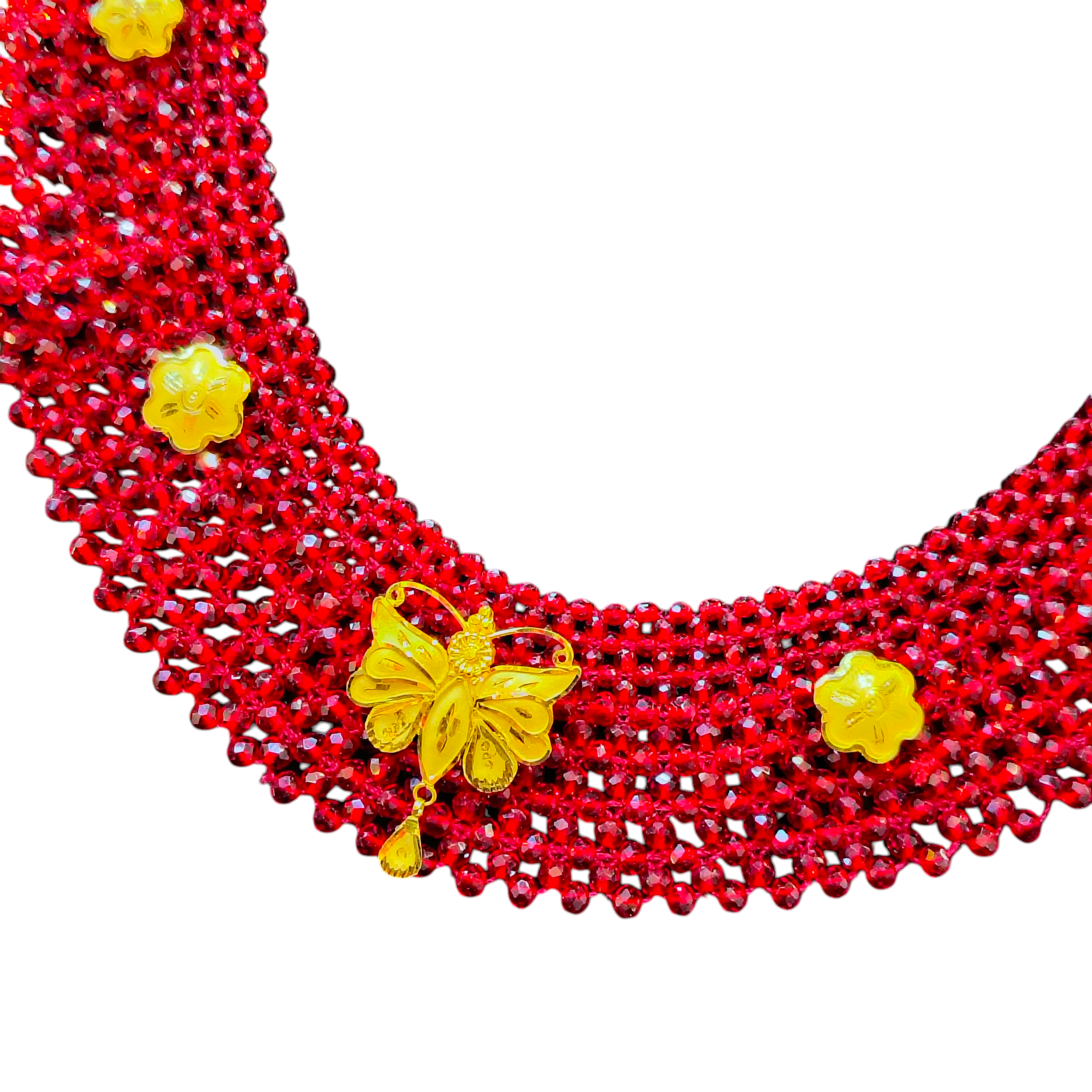 (GSH) TRJ WGT: 1.780 GM APPROX 22KT HUID HALLMARK GOLD CRYSTAL CHATAI NECKLACE 1 PIECE WITH ADJUSTABLE TASSEL.