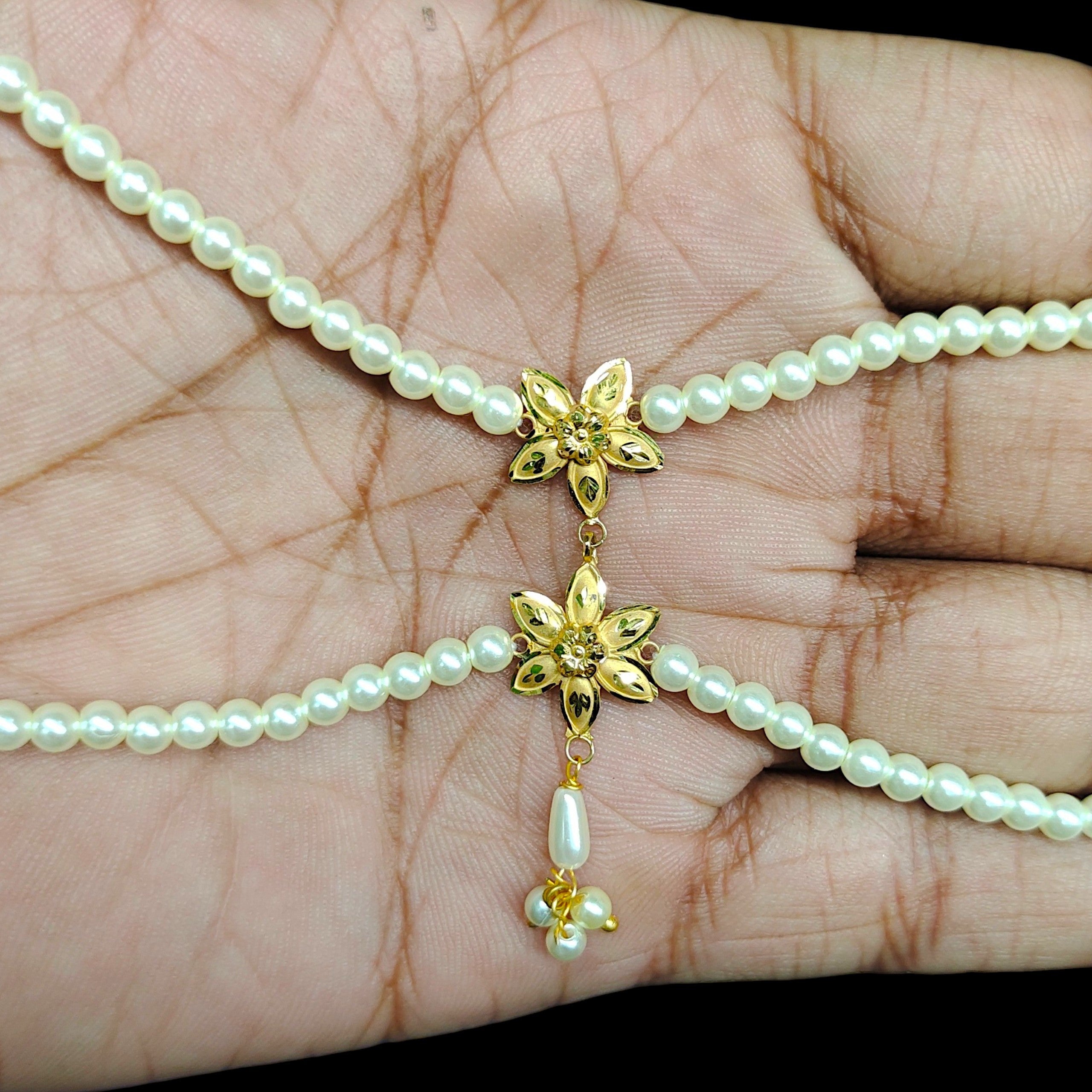 GOLD MOTI HAR- (WGT: 0.630 GM APPROX) BIS CERTIFIED HUID HALLMARK 375 9KT GOLD MOTI NECKLACE 1 PIECE  WITH ADJUSTABLE TASSEL FOR GIFT IN MARRIAGE.(E5VMY9)