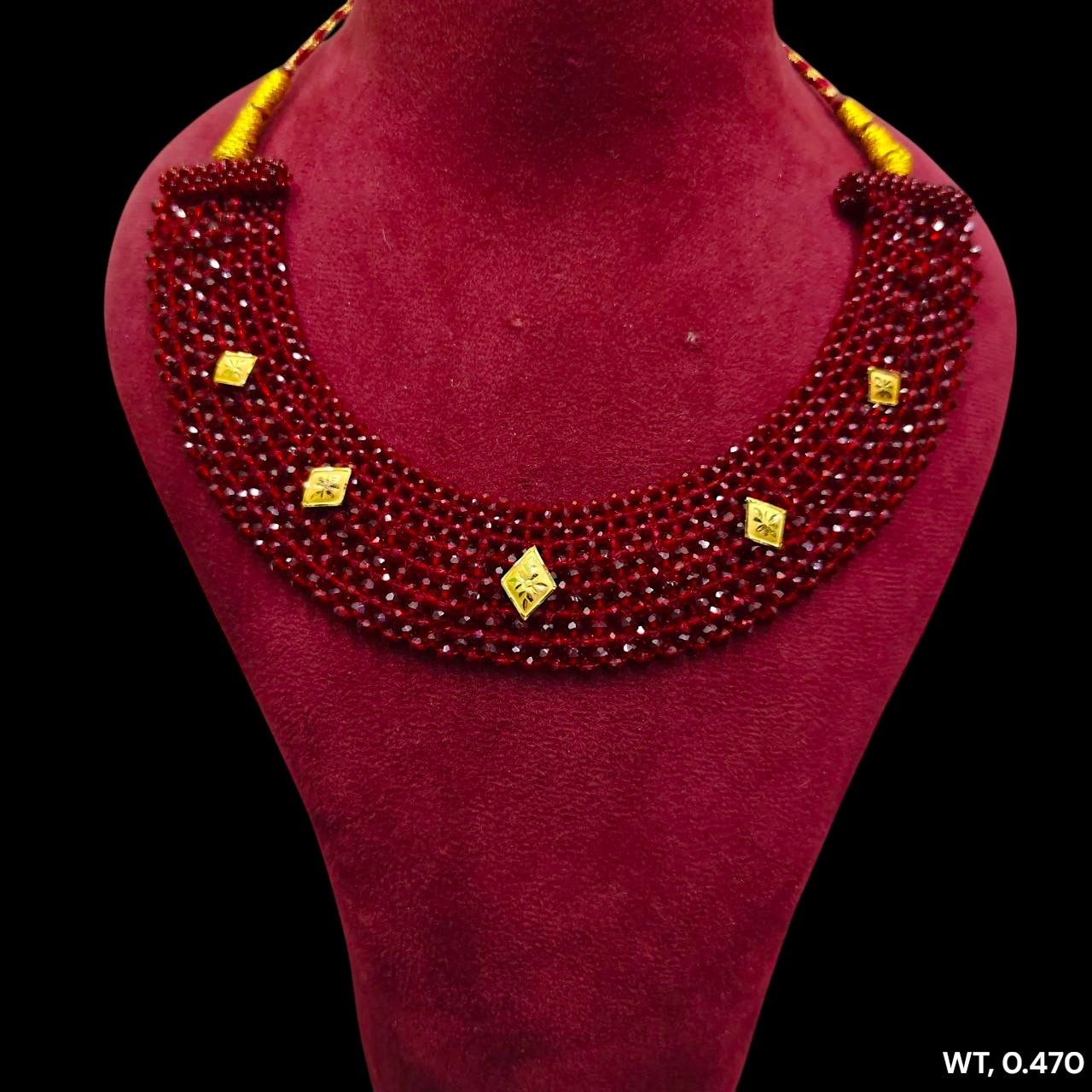 GOLD MOTI HAR- (WGT: 0.470 GM APPROX) HUID HALLMARK 375 9KT GOLD CRYSTAL CHATAI NECKLACE 1 PIECE WITH ADJUSTABLE TASSE.