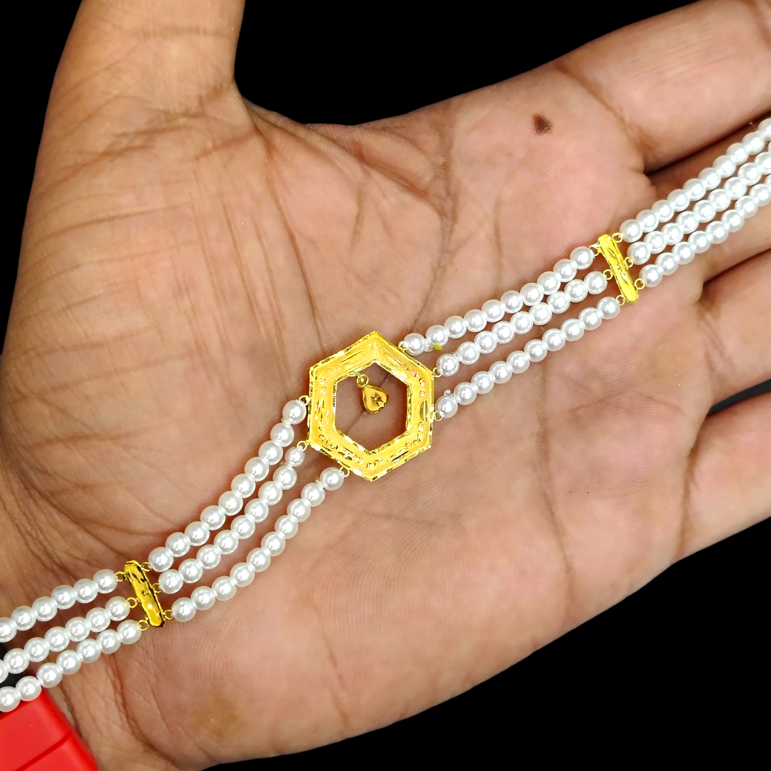 PEARL CHOKER- CERTIFIED BIS HUID HALLMARK 916 22KT GOLD MOTI CHOKER 1 PIECE (WGT:1.00 GM) WITH ADJUSTABLE TASSEL FOR GIFT IN MARRIAGE.