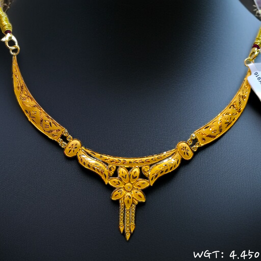 RAJLAXMI WGT: 4.450 GM APPROX HUID HALLMARK 22KT GOLD NECKLACE 1 PIECE WITH ADJUSTABLE TASSEL.