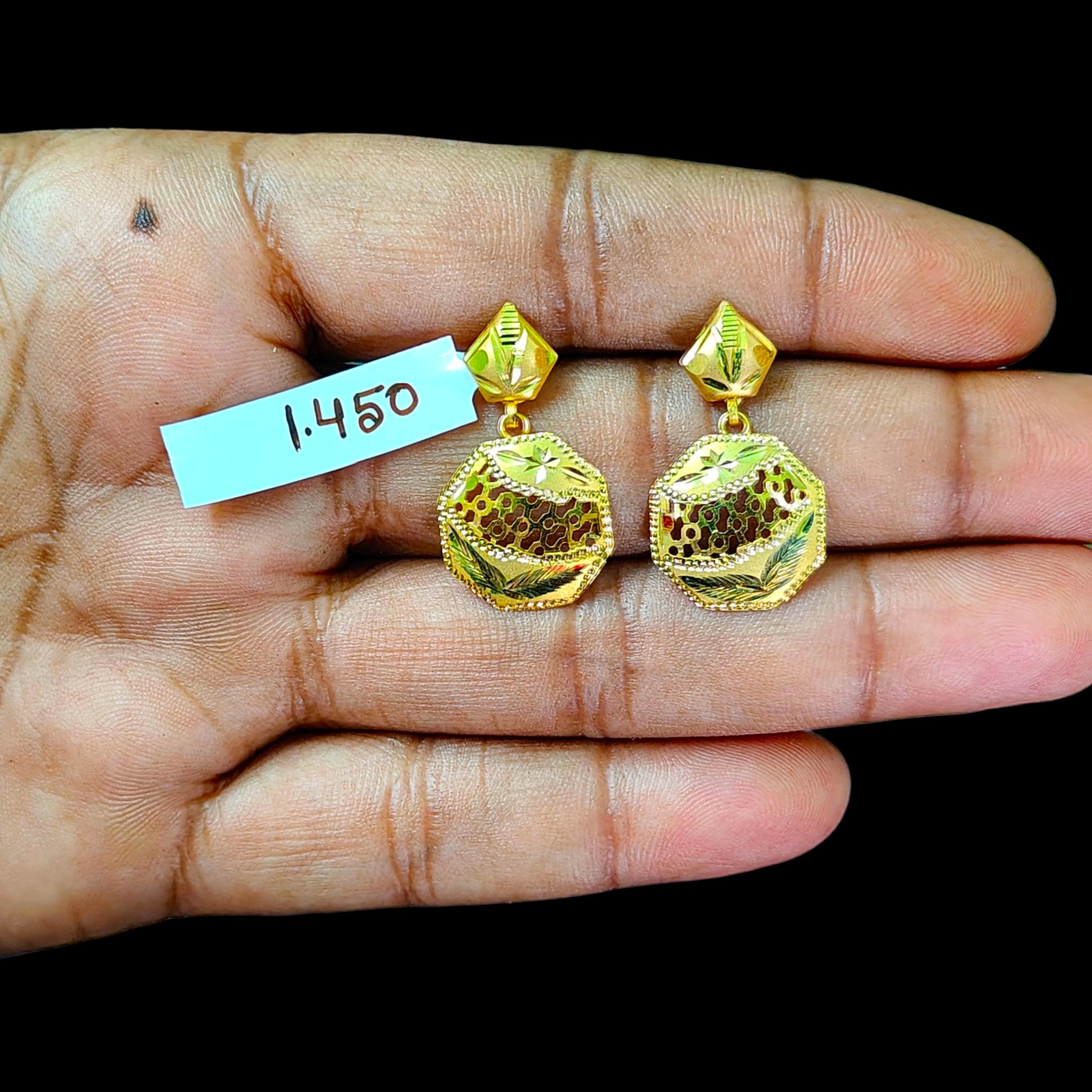 GOLD EARRINGS- (WGT: 1.450 GM APPROX) BIS CERTIFIED HUID HALLMARK 9KT GOLD EARRINGS 1 PAIR FOR WOMEN (BEST FOR GIFT IN MARRIAGE).