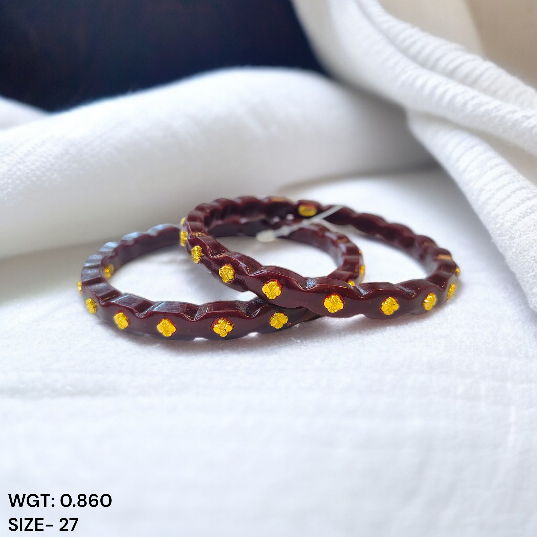 PASTING POLA- (SIZE: 27) WGT: 0.860 GM APPROX 22KT HUID HALLMARK GOLD PASTING POLA BANGLES 1 PAIR (FULL BODY WORK).