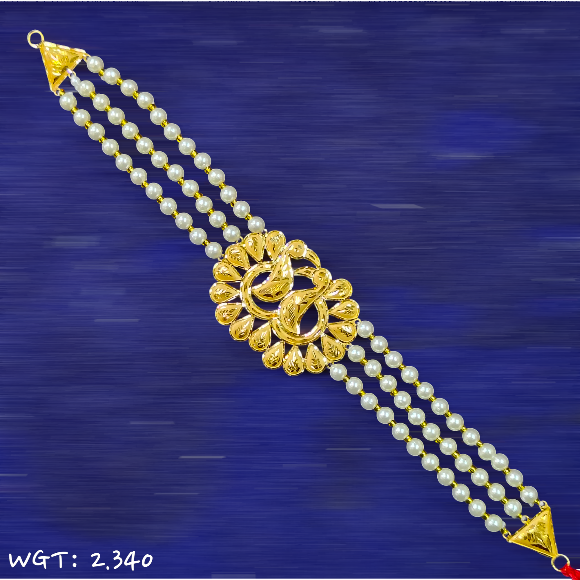 (GMW) RAJLAXMI WGT: 2.340 GM APPROX HUID HALLMARK 916 22KT GOLD MANTASHA WITH PEARL CHAIN FOR WOMEN.