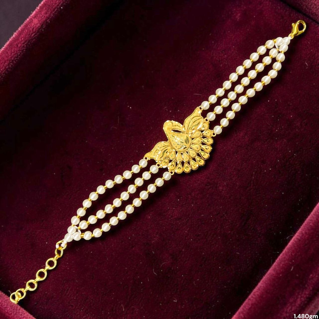 GOLD MANTASHA- (WGT: 1.480 GM APPROX) BIS CERTIFIED HUID HALLMARK 375 9KT GOLD MOTI MANTASHA WITH PEARL CHAIN FOR WOMEN.(SRQYYL)