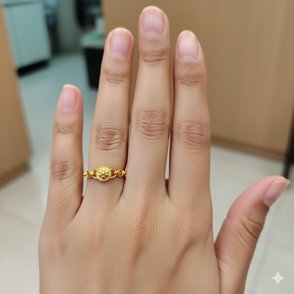 (GLFR9) TRJ (SIZE: 14) WGT: 1.110 GM APPROX BIS CERTIFIED HUID HALLMARK 9KT GOLD FINGER RING FOR WOMEN 1 PIECE FOR REGULAR USE.