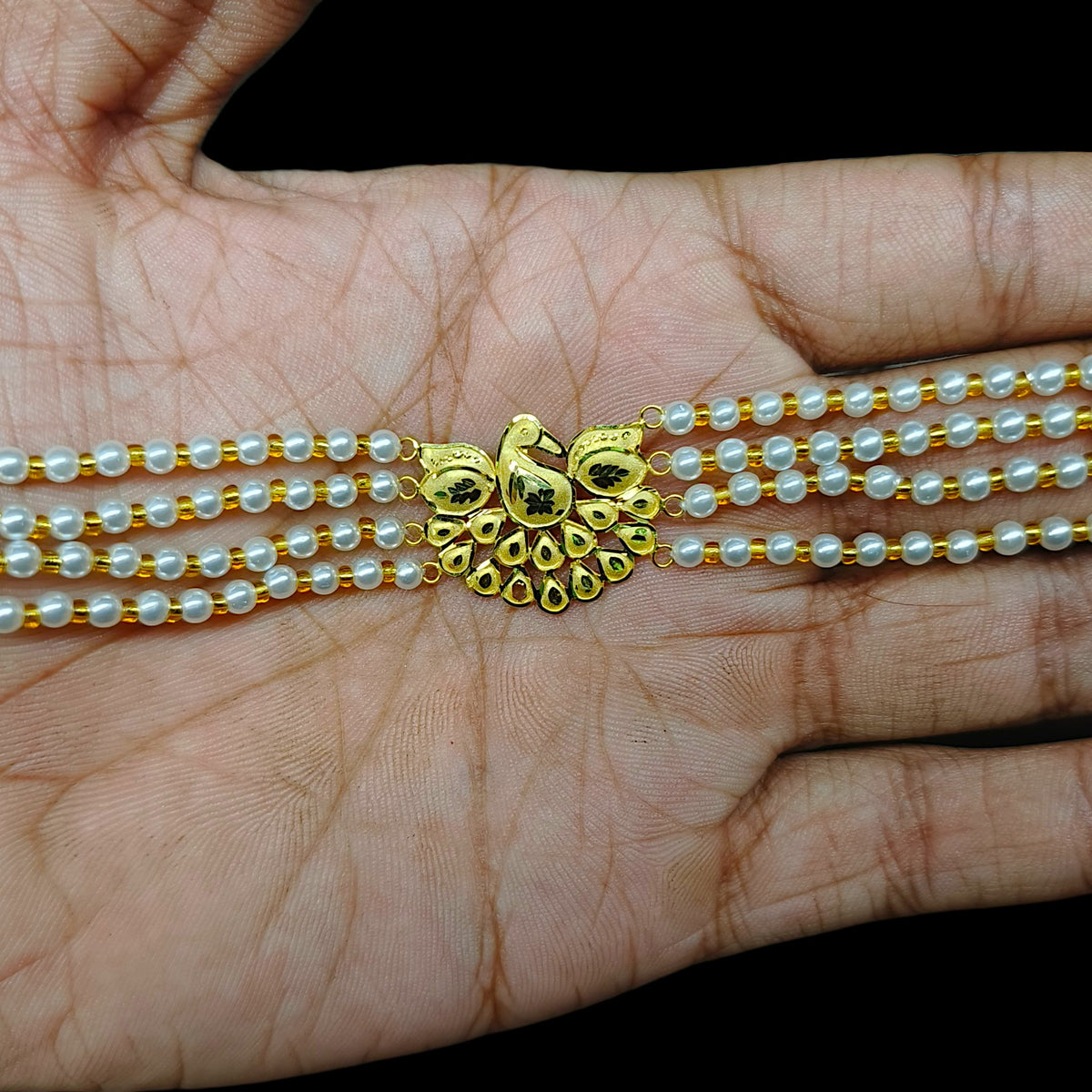 GMC9K- (AC1Q67)-(WGT: 0.730 GM APPROX) BIS CERTIFIED HUID HALLMARK 375 9KT GOLD MOTI CHOKER 1 PIECE WITH ADJUSTABLE TASSEL FOR GIFT IN MARRIAGE.