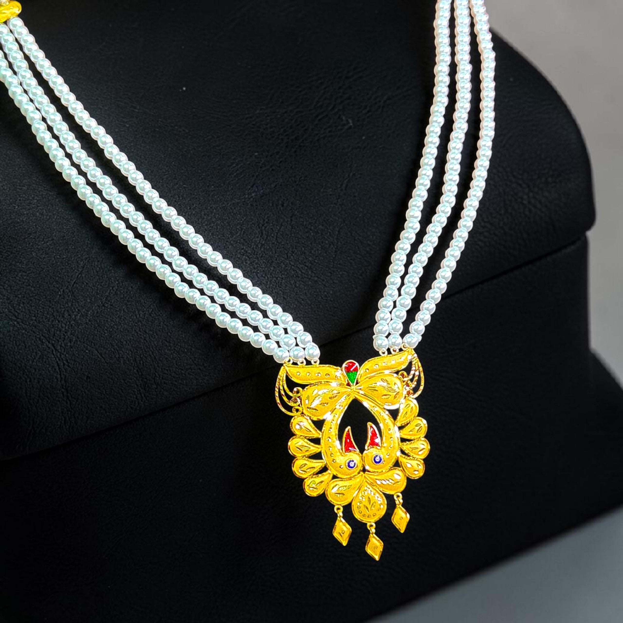 (GMH) TRJ WGT: 3.530 GM APPROX 22KT HUID HALLMARK GOLD MOTI SITAHAR NECKLACE 1 PIECE WITH ADJUSTABLE TASSEL.
