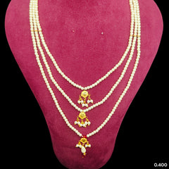 (GMH)- (WGT: 0.400 GM APPROX) BIS CERTIFIED HUID HALLMARK 9KT GOLD MOTI SITAHAR NECKLACE 1 PIECE WITH ADJUSTABLE TASSEL.(NBC1IQ)