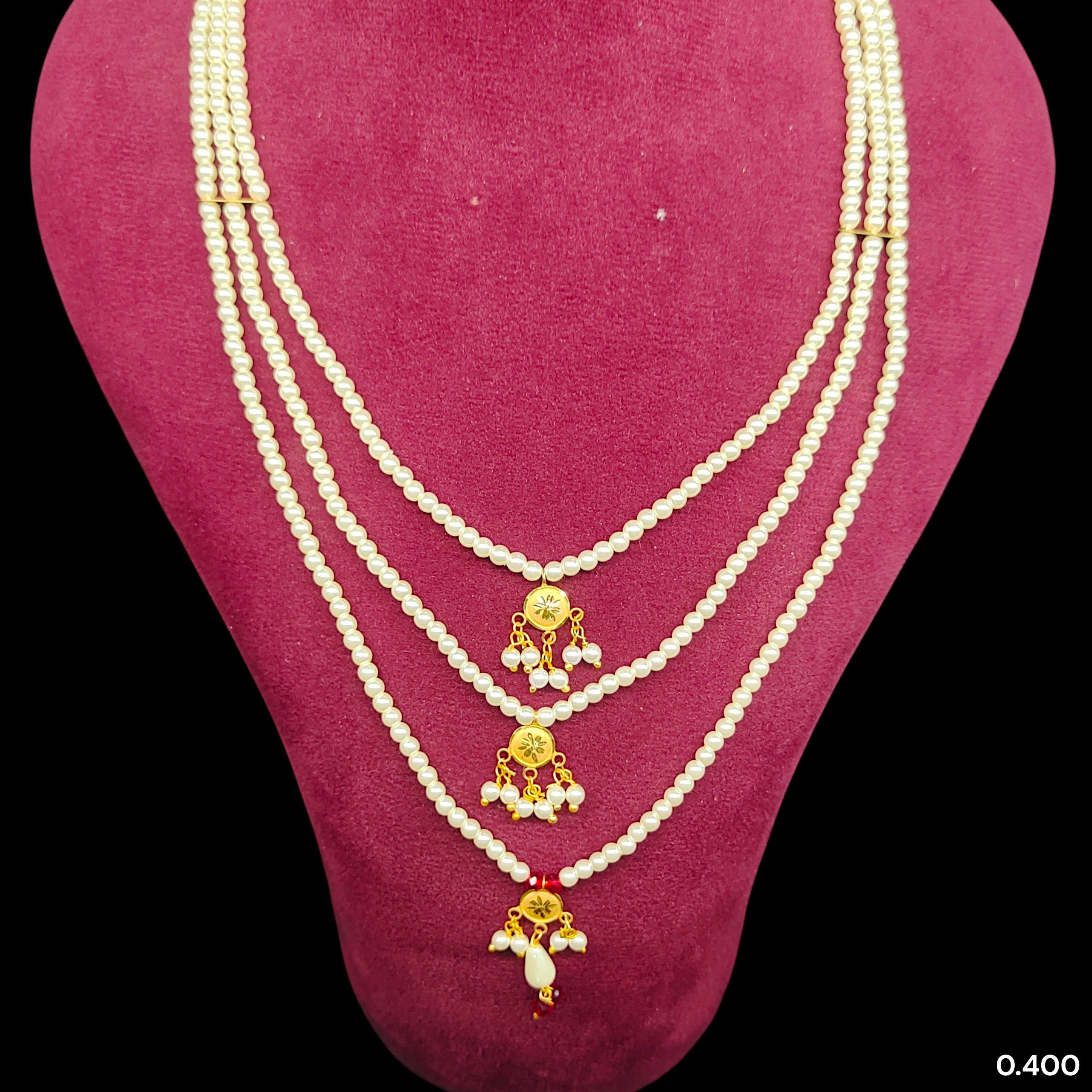 (GMH)- (WGT: 0.400 GM APPROX) BIS CERTIFIED HUID HALLMARK 9KT GOLD MOTI SITAHAR NECKLACE 1 PIECE WITH ADJUSTABLE TASSEL.(NBC1IQ)