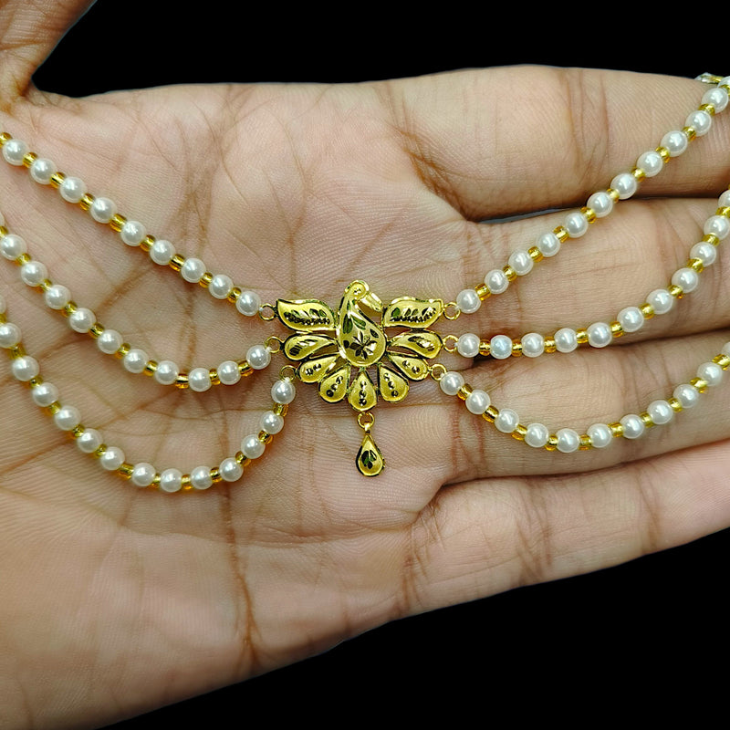 GOLD MOTI HAR- (M7E2V9)-(WGT: 0.920 GM APPROX) BIS CERTIFIED HUID HALLMARK 375 9KT GOLD MOTI NECKLACE 1 PIECE  WITH ADJUSTABLE TASSEL FOR GIFT IN MARRIAGE.