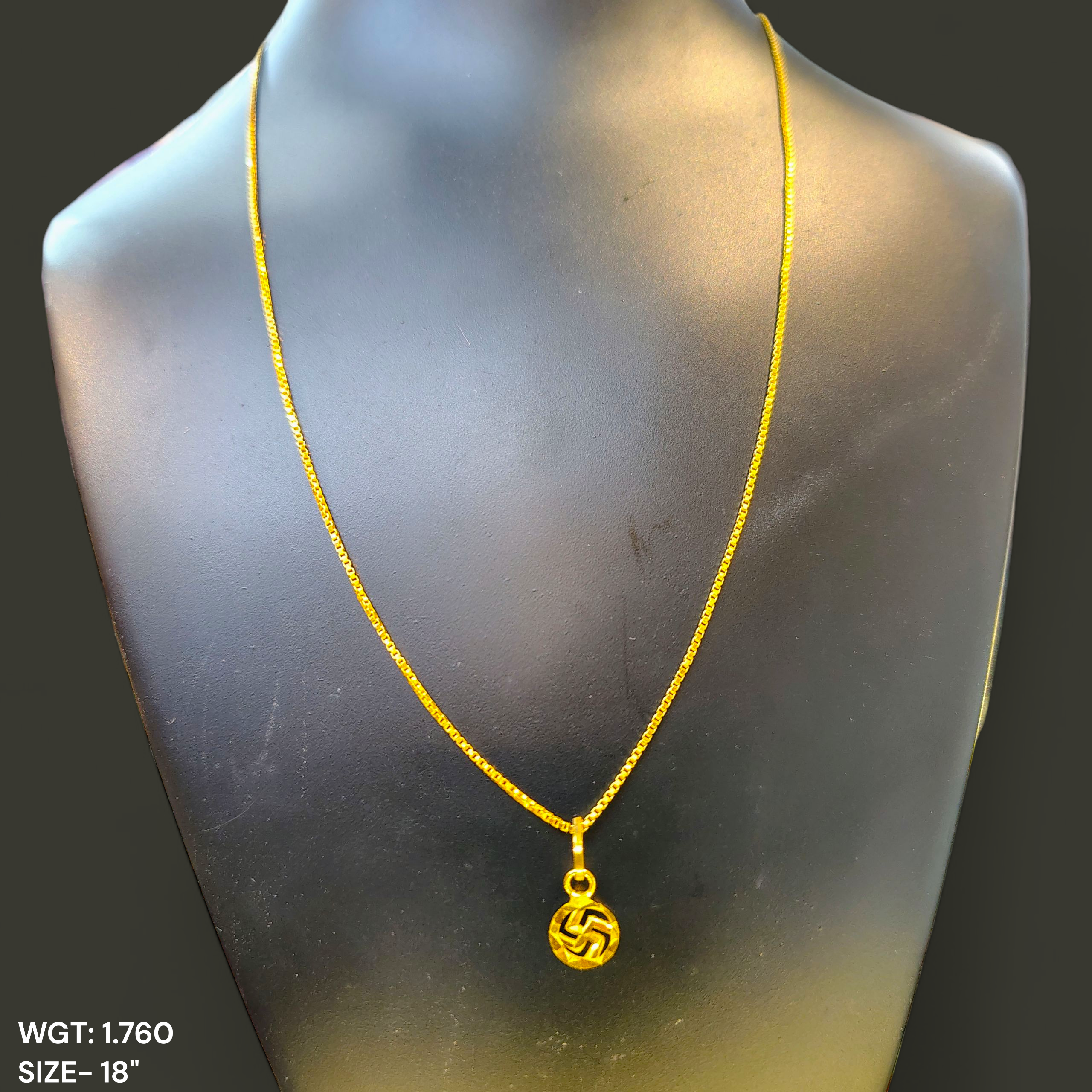 GCH-(WGT: 1.760 GM APPROX) BIS CERTIFIED HUID HALLMARK 9KT GOLD CHAIN WITH PENDANT (18 INCH) 1 PIECE FOR WOMEN.