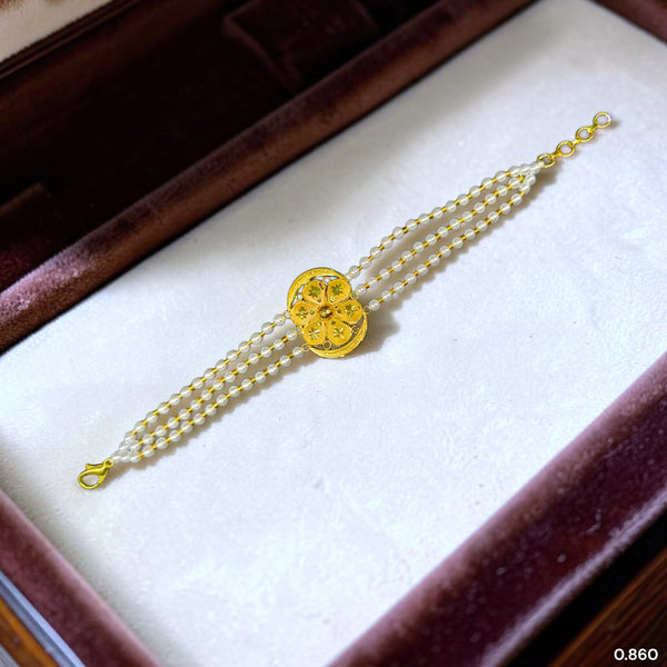 GOLD MANTASHA- (7FSMAE)-(WGT: 0.860 GM APPROX) BIS CERTIFIED HUID HALLMARK 375 9KT GOLD MOTI MANTASHA WITH PEARL CHAIN FOR WOMEN.