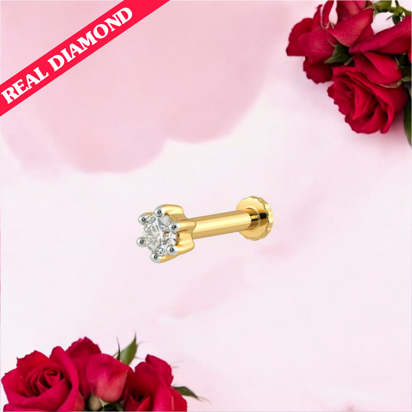BIS CERTIFIED HUID HALLMARK 14KT GOLD DIAMOND NOSEPIN (THEPI BACK) WITH DIAMOND CERTIFICATE REPORT (12042514NP02) 0.05 CT-SHAPE: ROUND BRILLIANT-COLOUR: I- CLARITY: SI.(NATURAL AFRICAN DIAMOND) EXCHANGE VALUE: 40% FOR LIFETIME WITH REPORT.
