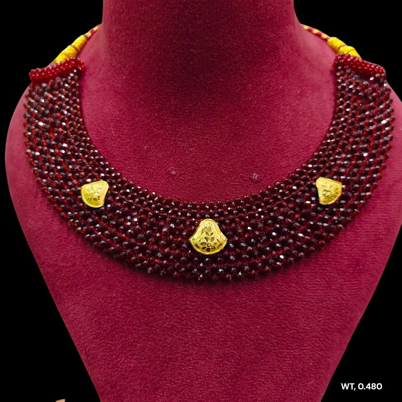 GOLD MOTI HAR- (WGT: 0.480 GM APPROX) HUID HALLMARK 375 9KT GOLD CRYSTAL CHATAI NECKLACE 1 PIECE WITH ADJUSTABLE TASSE.