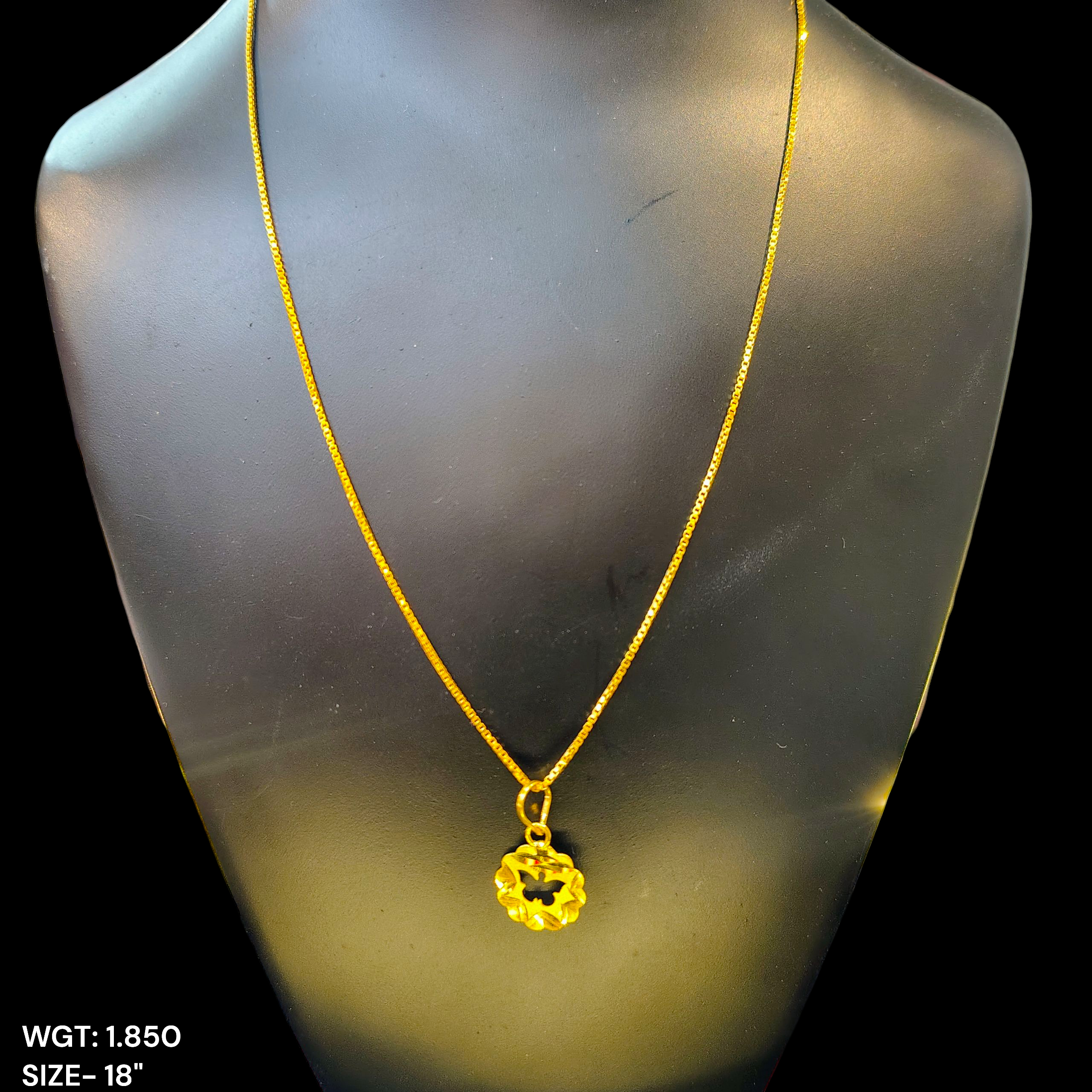 GCH-(WGT: 1.850 GM APPROX) BIS CERTIFIED HUID HALLMARK 9KT GOLD CHAIN WITH PENDANT (18 INCH) 1 PIECE FOR WOMEN.