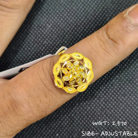 TRJ (SIZE: ADJUSTABLE) WGT: 2.570 GM APPROX 22KT HUID HALLMARK GOLD RING FOR WOMEN 1 PIECE.