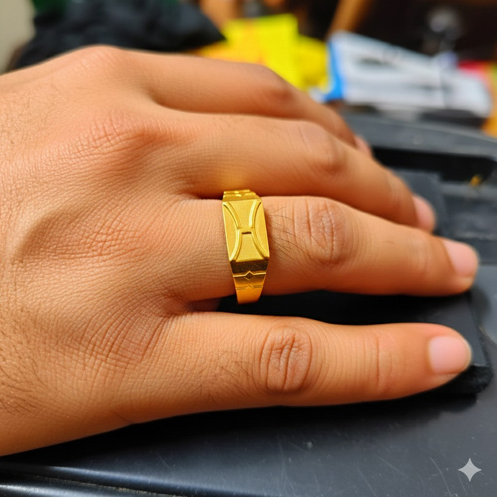 (GGFR9) TRJ (SIZE: 19) WGT: 1.150 GM APPROX BIS CERTIFIED HUID HALLMARK 9KT GOLD FINGER RING FOR MEN 1 PIECE FOR REGULAR USE.
