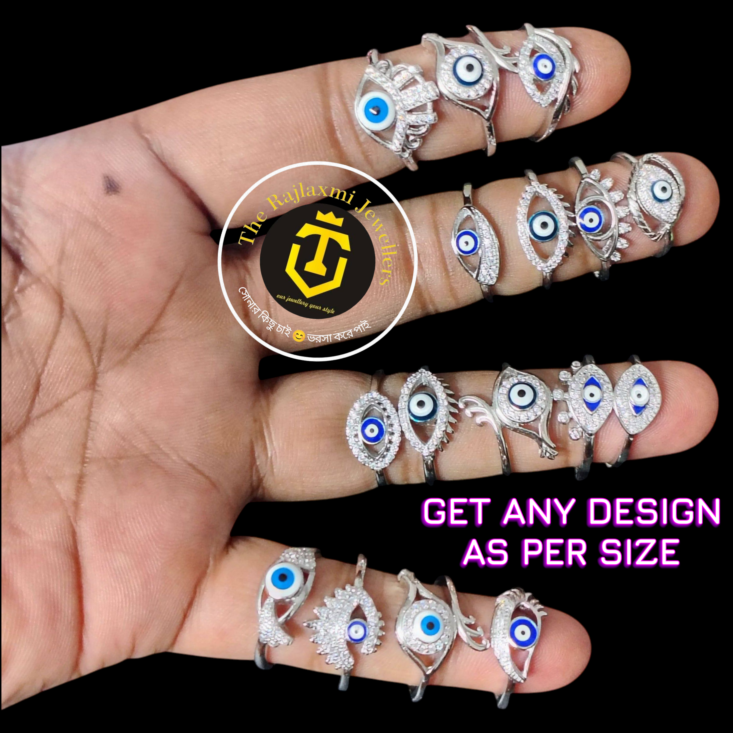 (PROTECT IN STYLE) EVIL EYE BANKOK IMPORTED BIS CERTIFIED HALLMARK 925 SILVER RING FOR WOMEN 1 PIECE- GET ANY DESIGN AS PER AVAILABLITY (SOLD ON MRP)