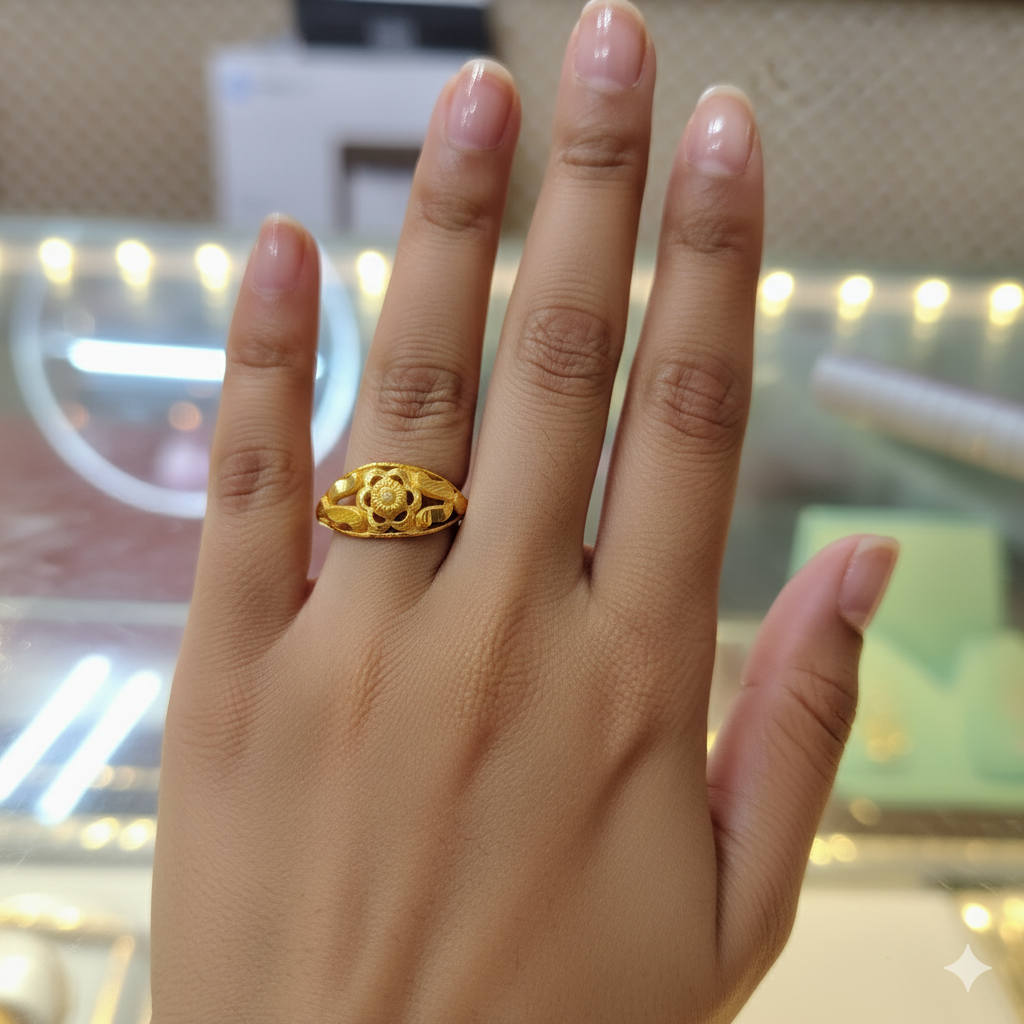 (GLFR9) TRJ (SIZE: 14) WGT: 0.640 GM APPROX BIS CERTIFIED HUID HALLMARK 9KT GOLD FINGER RING FOR WOMEN 1 PIECE FOR REGULAR USE.