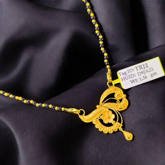 TRJ WGT: 1.360 GM APPROX 22KT HUID HALLMARK GOLD PENDANT MANGALSUTRA 1 PIECE WITH TASSEL.
