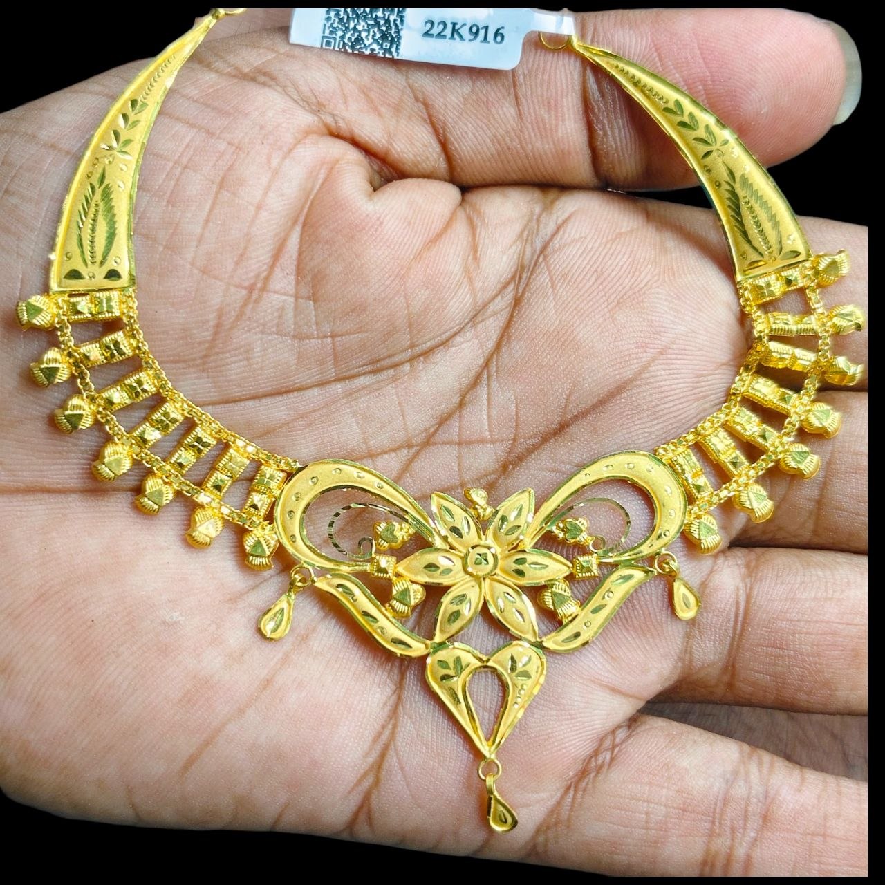 GCN22K- WGT: 7.120 BIS CERTIFIED HUID HALLMARK 916 22KT GOLD NECKLACE 1 PIECE WITH FREE ADJUSTABLE TASSEL FOR WOMEN.(KUX4NZ)