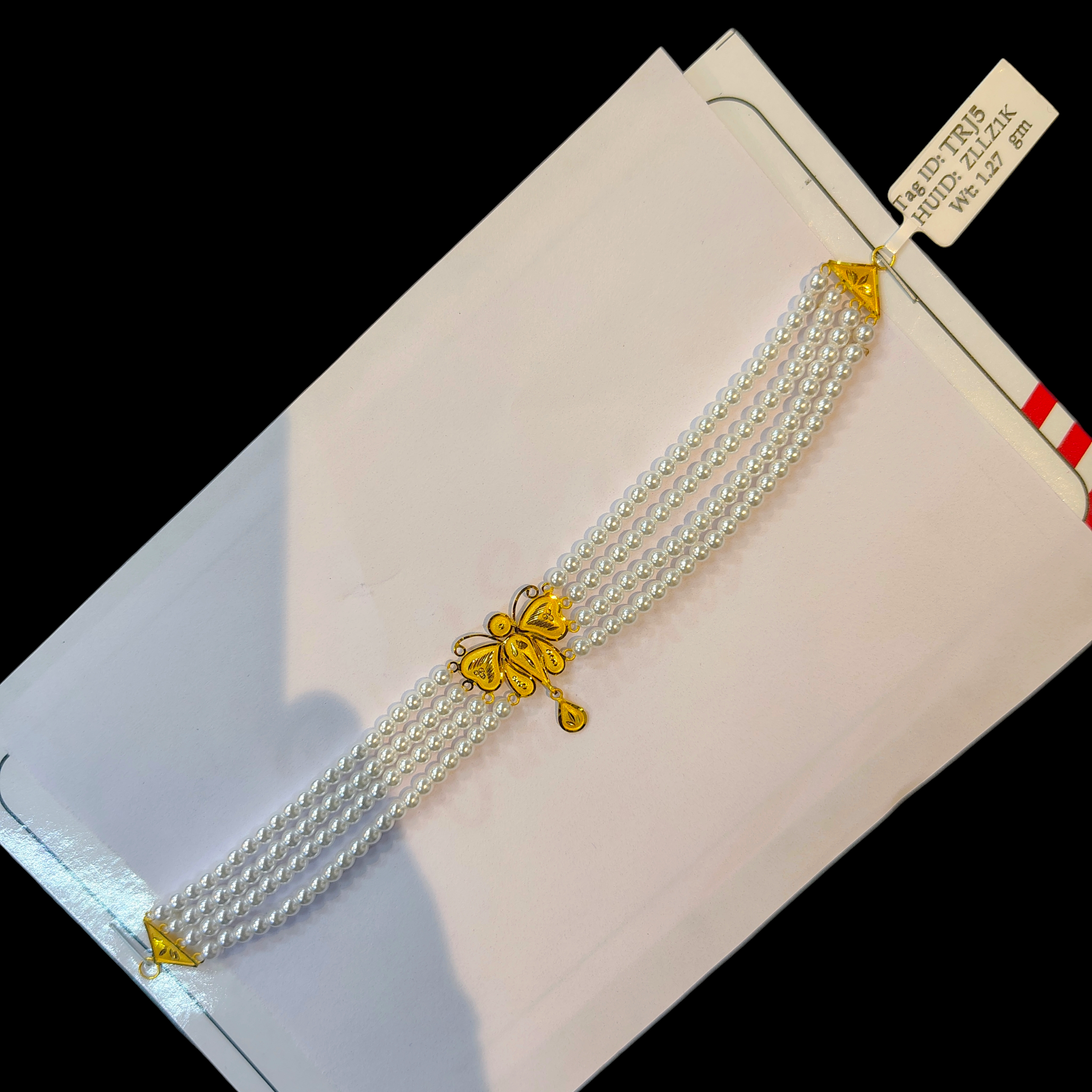 (GMC) CERTIFIED BIS HUID HALLMARK 916 22KT GOLD MOTI CHOKER 1 PIECE (WGT:1.270 GM) WITH ADJUSTABLE TASSEL FOR GIFT IN MARRIAGE.