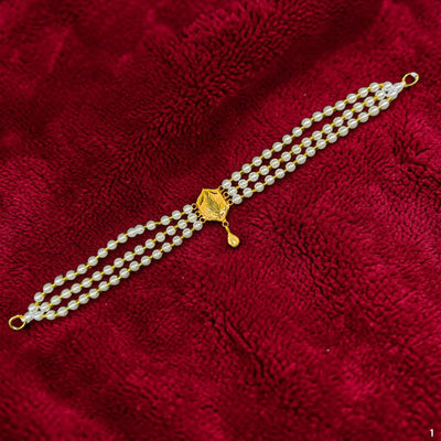 GMC9K- (WGT: 0.220 GM APPROX) BIS CERTIFIED HUID HALLMARK 375 9KT GOLD MOTI CHOKER 1 PIECE WITH ADJUSTABLE TASSEL FOR GIFT IN MARRIAGE.