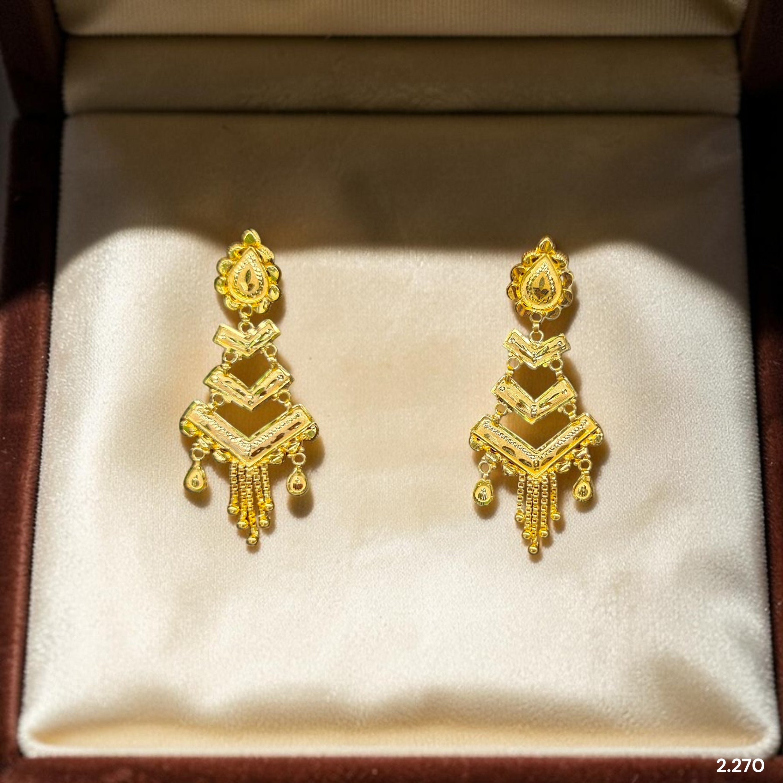 GOLD EARRINGS- (WGT: 2.270 GM APPROX) BIS CERTIFIED HUID HALLMARK 9KT GOLD EARRINGS 1 PAIR FOR WOMEN (BEST FOR GIFT IN MARRIAGE). (P2DHP9)-(YACQ3J)