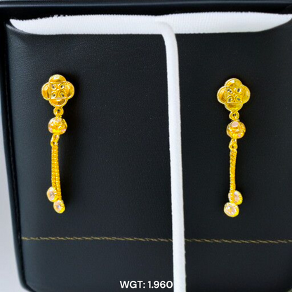 (GER22) BIS CERTIFIED WGT: 1.960 GM APPROX HUID HALLMARK 916 22KT GOLD EARRINGS KANBALA 1 PAIR FOR WOMEN.