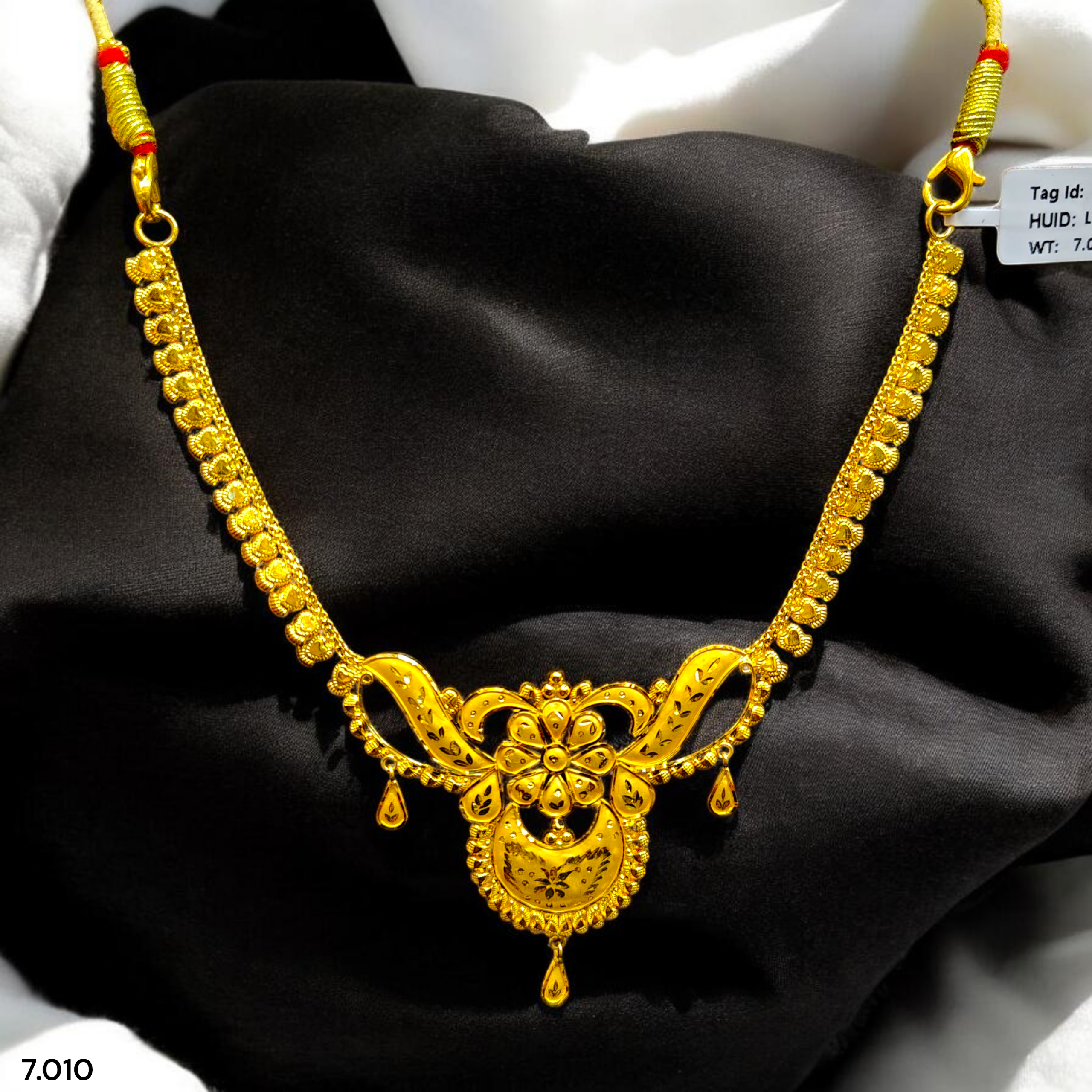 GOLD CHOKER NECKLACE- WGT: 7.010 BIS CERTIFIED HUID HALLMARK 916 22KT GOLD NECKLACE 1 PIECE WITH FREE ADJUSTABLE TASSEL FOR WOMEN.