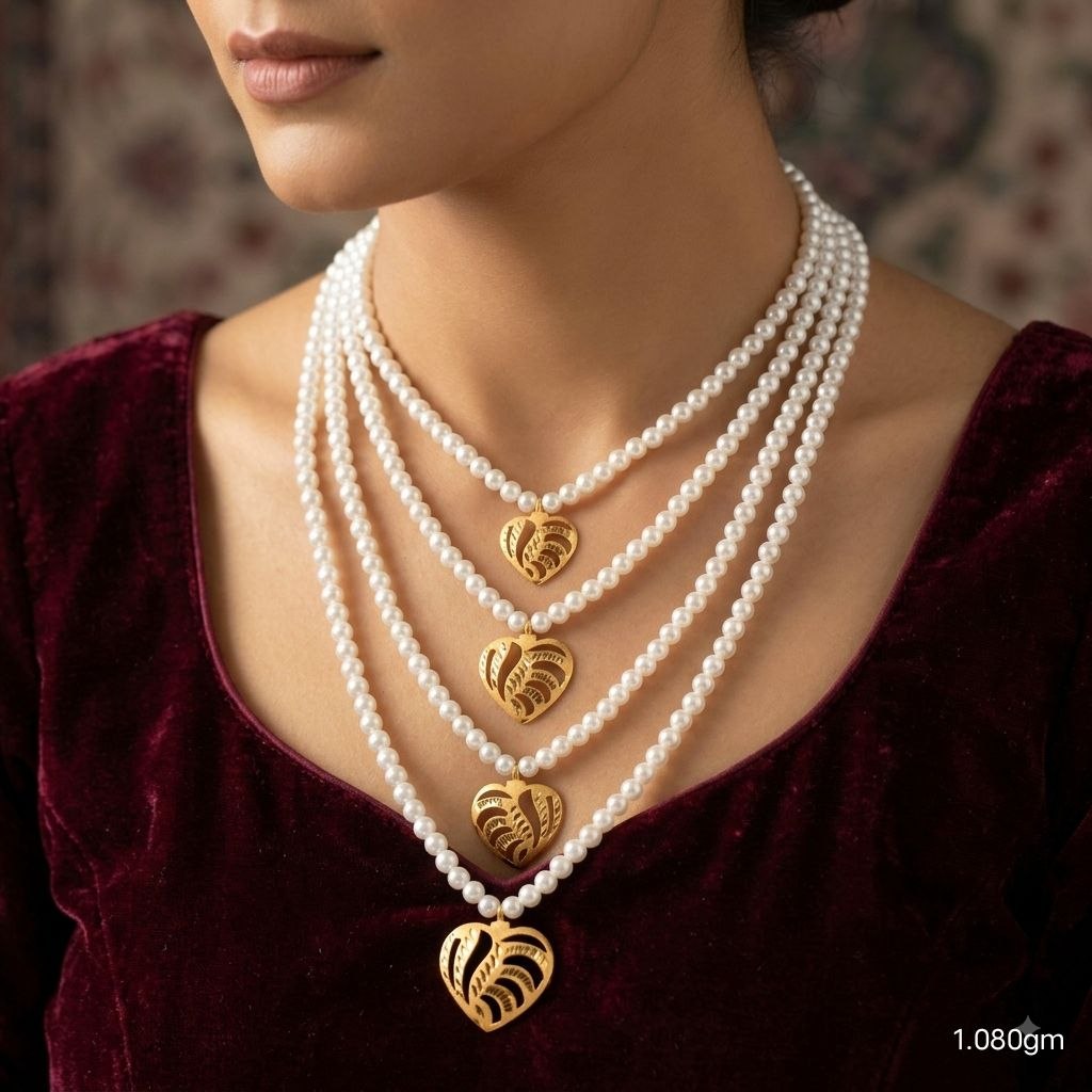 (GMH)- (WGT: 1.080 GM APPROX) BIS CERTIFIED HUID HALLMARK 22KT GOLD MOTI SITAHAR NECKLACE 1 PIECE WITH ADJUSTABLE TASSEL.