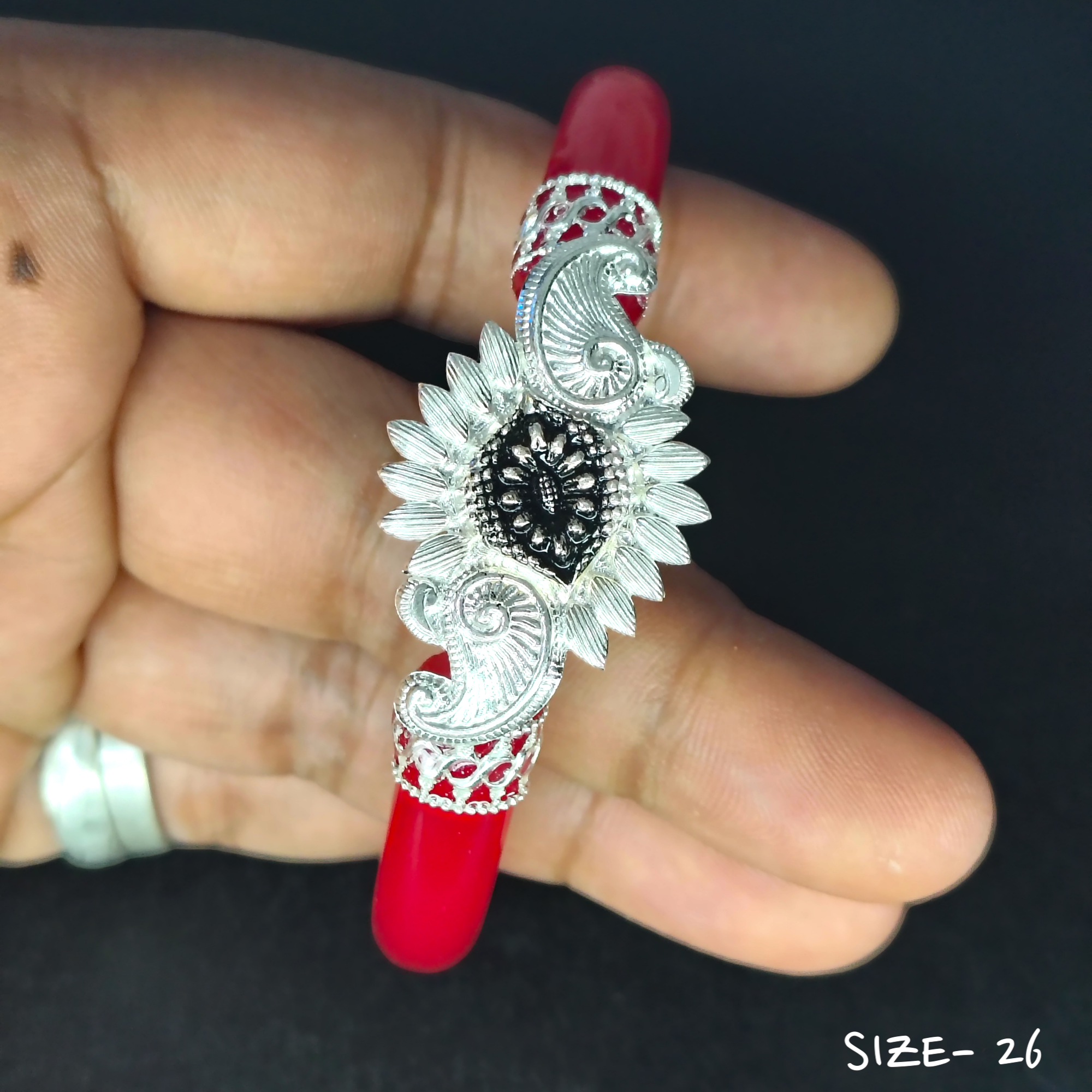 (SSP) (SIZE- 26) 925 ORIGINAL SILVER MUKH POLA BANGLES FOR WOMEN 1 PC - SOLD AS MRP BY RAJLAXMI.