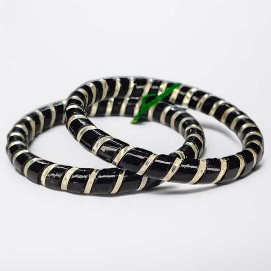 BLACK SPIRAL DESIGN 995 ORIGINAL SILVER POLA BANGLES FOR WOMEN 1 PAIR - SOLD AS MRP BY RAJLAXMI (GET FREE SILVER POLA RING) HAPPY HOURS OFFER.