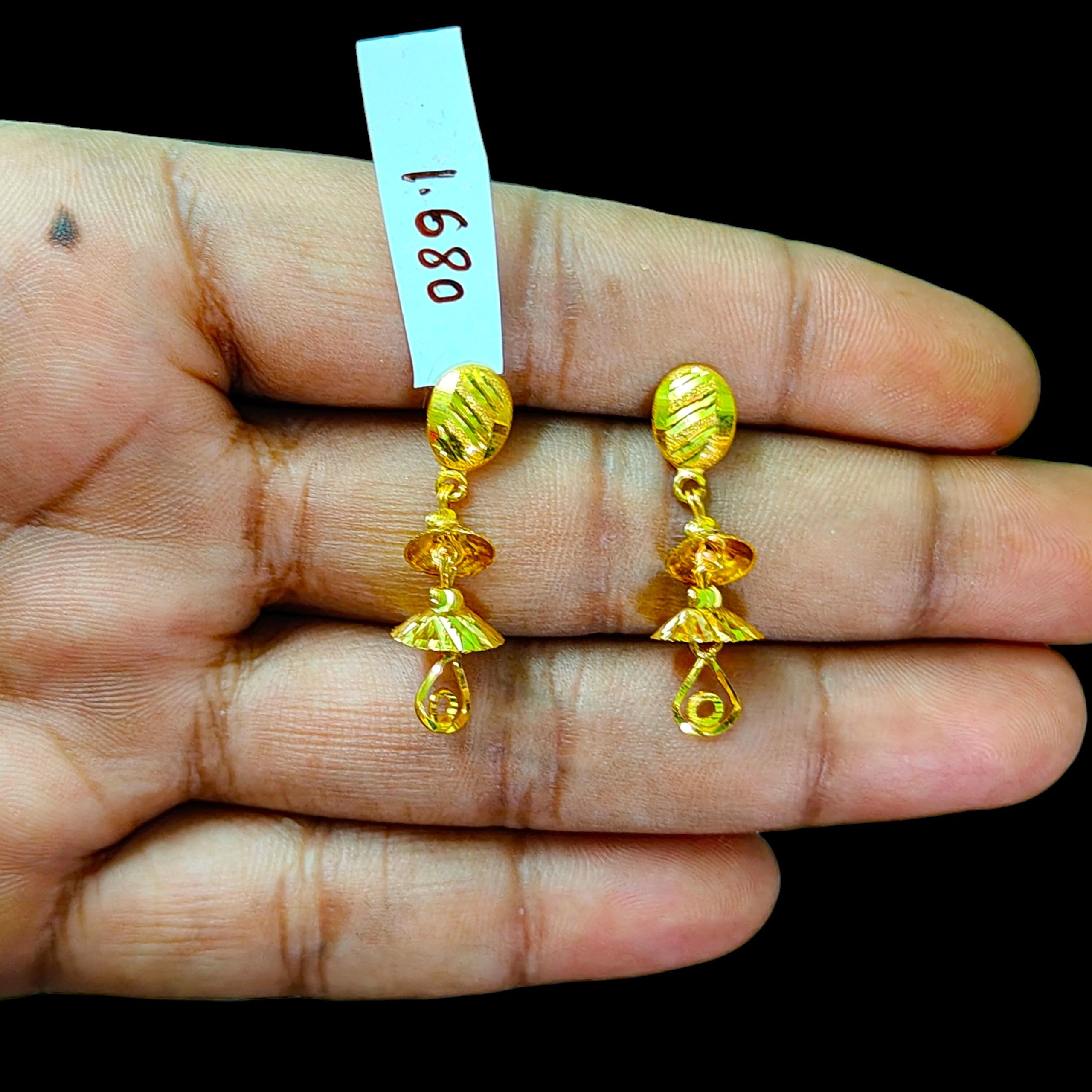 GOLD EARRINGS- (WGT: 1.680 GM APPROX) BIS CERTIFIED HUID HALLMARK 9KT GOLD EARRINGS 1 PAIR FOR WOMEN (BEST FOR GIFT IN MARRIAGE).