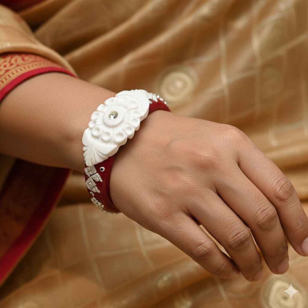 (TSP) (SIZE- 26) 925 ORIGINAL SILVER TILOTTAMA POLA SAKHA BADHANO BANGLES(RED COLOUR)FOR WOMEN 1 PIECE -(SOLD ON MRP).