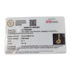 RAJLAXMI DIAMOND JEWELLERY - WGT: 0.590 GM - NATURAL DIAMOND (0.03 CENT) HUID HALLMARK 18KT DIAMOND PENDANT LOCKET FOR WOMEN WITH CERTIFICATE OF AUTHENTICITY BY ZORBA (DESIGN NO: PTAP0196) *CHAIN NOT INCLUDED.