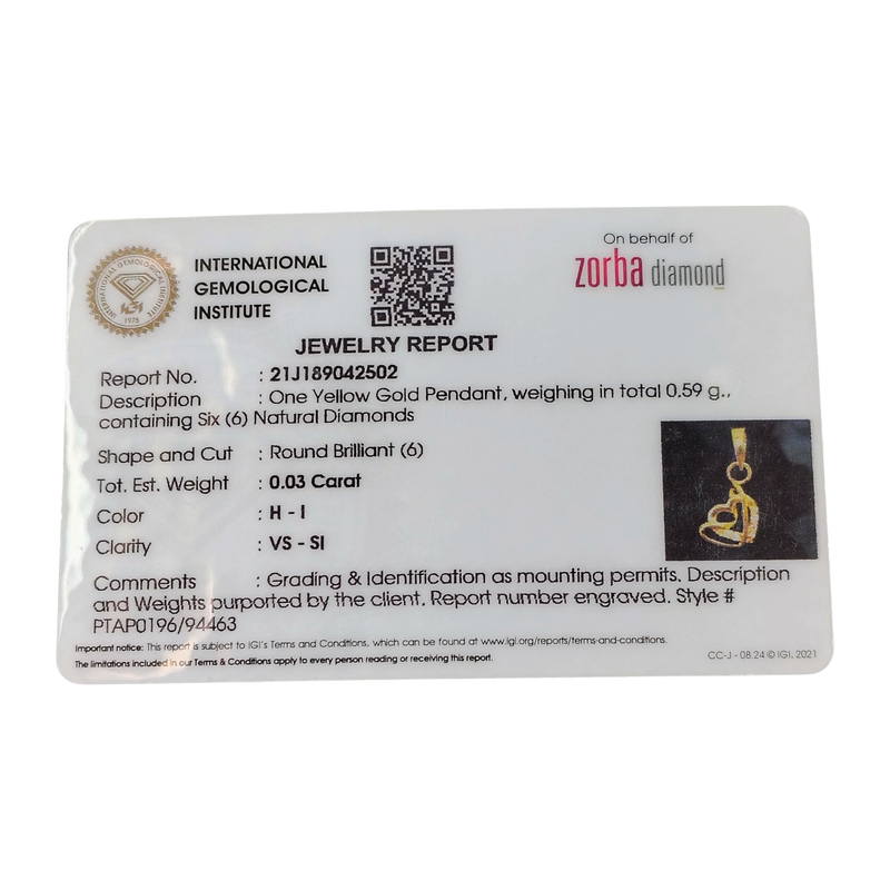 RAJLAXMI DIAMOND JEWELLERY - WGT: 0.590 GM - NATURAL DIAMOND (0.03 CENT) HUID HALLMARK 18KT DIAMOND PENDANT LOCKET FOR WOMEN WITH CERTIFICATE OF AUTHENTICITY BY ZORBA (DESIGN NO: PTAP0196) *CHAIN NOT INCLUDED.