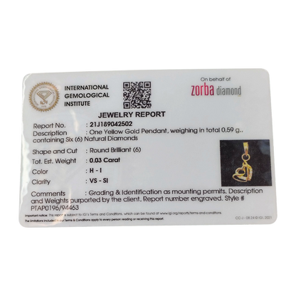 RAJLAXMI DIAMOND JEWELLERY - WGT: 0.590 GM - NATURAL DIAMOND (0.03 CENT) HUID HALLMARK 18KT DIAMOND PENDANT LOCKET FOR WOMEN WITH CERTIFICATE OF AUTHENTICITY BY ZORBA (DESIGN NO: PTAP0196) *CHAIN NOT INCLUDED.