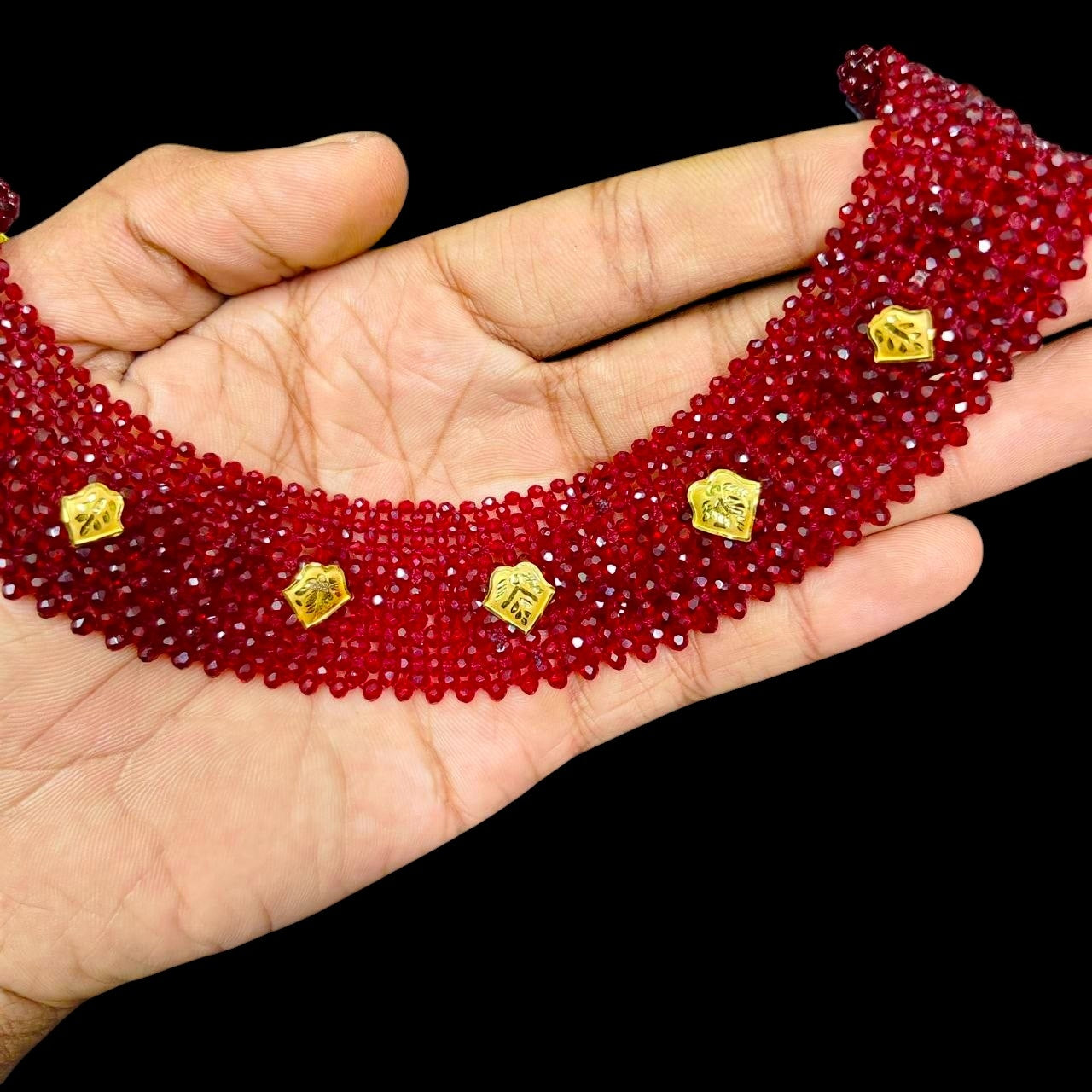 GOLD MOTI HAR- (WGT: 0.580 GM APPROX) HUID HALLMARK 375 9KT GOLD CRYSTAL CHATAI NECKLACE 1 PIECE WITH ADJUSTABLE TASSEL.