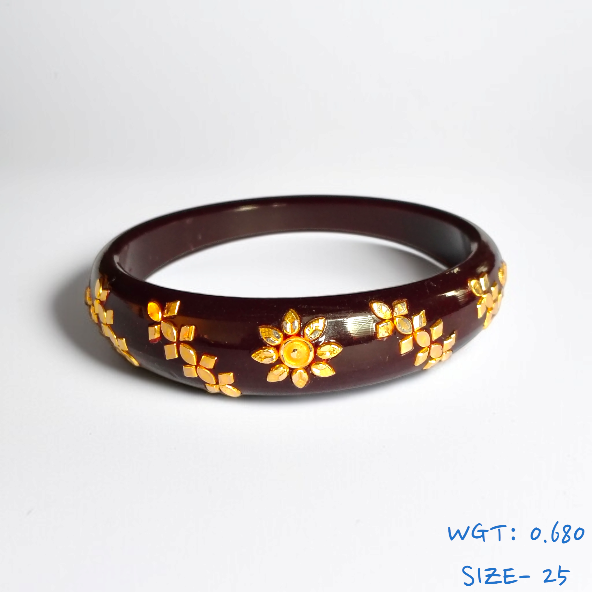 (SIZE- 25) COFFEE COLOUR 18KT HALLMARK GOLD BRACELET POLA 1 PIECE FOR MARRIED WOMEN (REGULAR USE) APPROX WGT: 0.680 GM