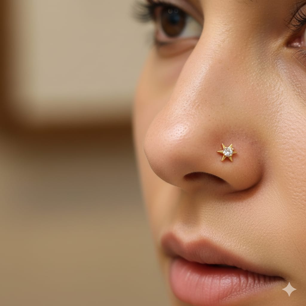 (GNP) RAJLAXMI DIAMOND JEWELLERY - WGT: 0.260 GM - NATURAL DIAMOND (0.05 CENT) HUID HALLMARK 18KT DIAMOND NOSEPIN FOR WOMEN WITH CERTIFICATE OF AUTHENTICITY BY IGJI (DESIGN NO: M12082565).