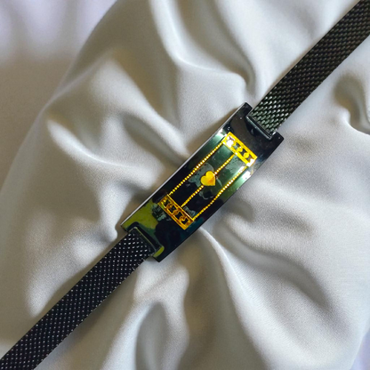 (OMJ) BLACK GLASS LAMINATED HALLMARK GOLD GENZY BRACELET 1 PIECE WGT: 0.050 MG FOR GENTS AND TEENS (FUTURE EXCHANGE VALUE  RS 400) WITH ANY JEWELLERY FOR LIFETIME (GET ANY DESIGN AS PER AVAILABILITY)