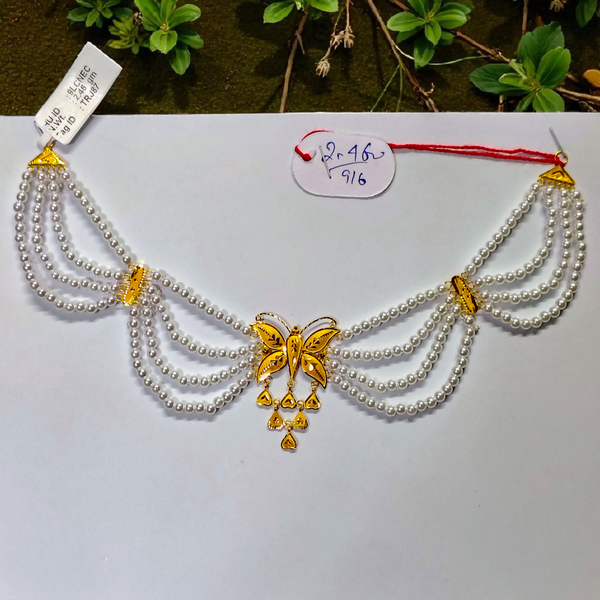 RAJLAXMI WGT: 2.460 GM APPROX HUID HALLMARK 22KT GOLD MOTI NECKLACE 1 PIECE WITH ADJUSTABLE TASSEL.