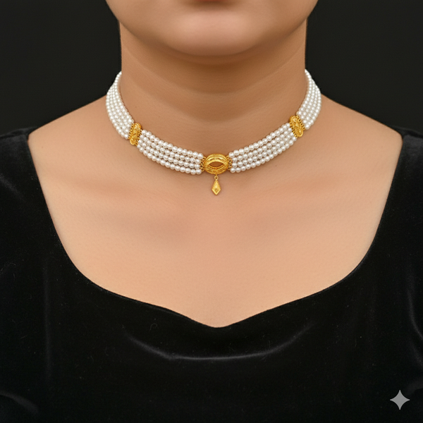 PEARL CHOKER- CERTIFIED BIS HUID HALLMARK 916 22KT GOLD MOTI CHOKER 1 PIECE (WGT: 0.990 GM) WITH ADJUSTABLE TASSEL FOR GIFT IN MARRIAGE.