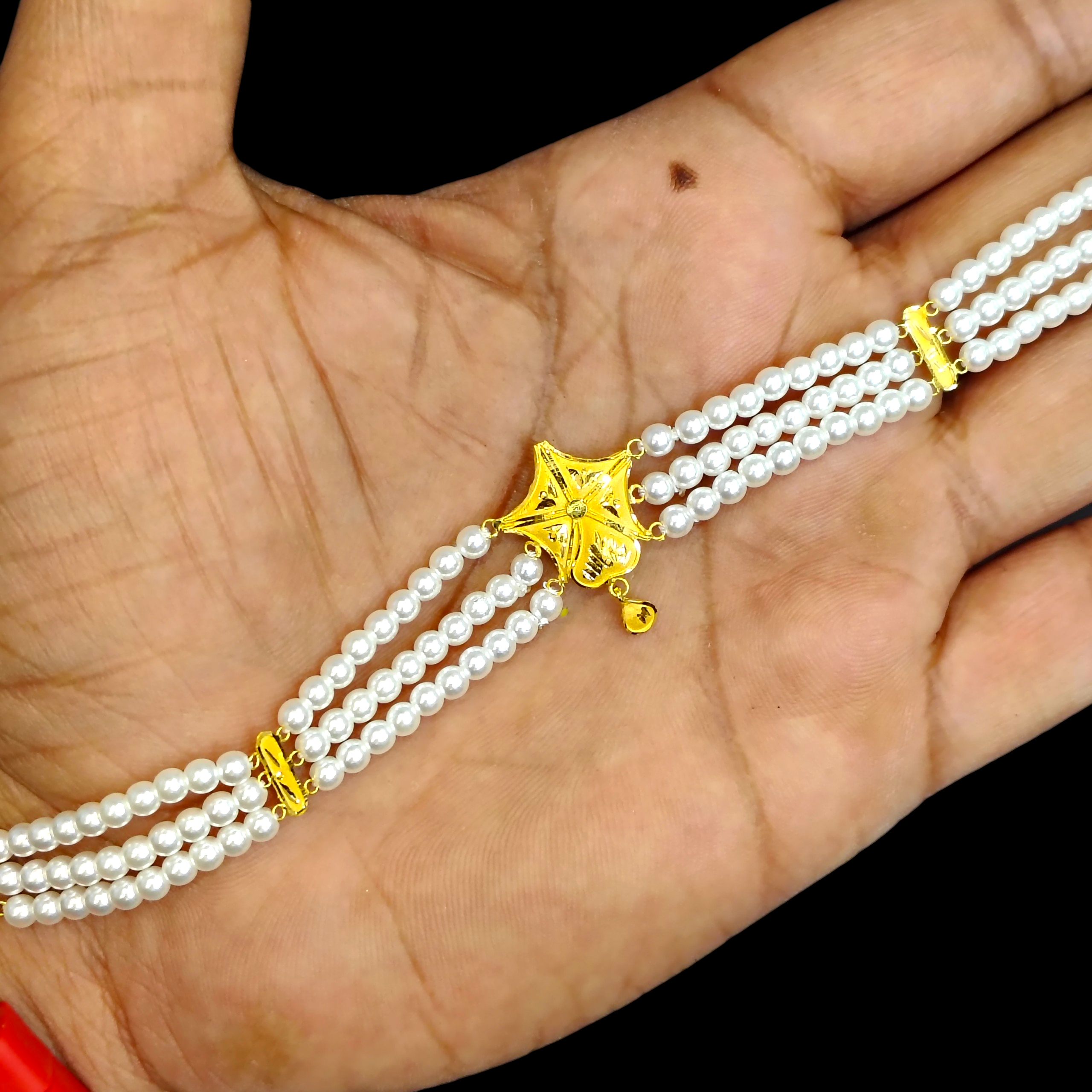 PEARL CHOKER- CERTIFIED BIS HUID HALLMARK 916 22KT GOLD MOTI CHOKER 1 PIECE (WGT:0.900 GM) WITH ADJUSTABLE TASSEL FOR GIFT IN MARRIAGE.