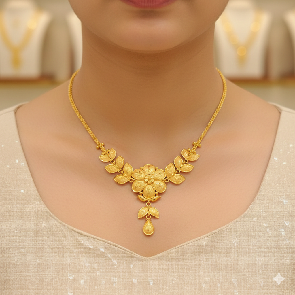 (GCN22) BIS CERTIFIED HUID HALLMARK 916 22KT GOLD NECKLACE CHOKER (APPROX WGT: 3.040 GM) 1 PIECE FOR WOMEN.