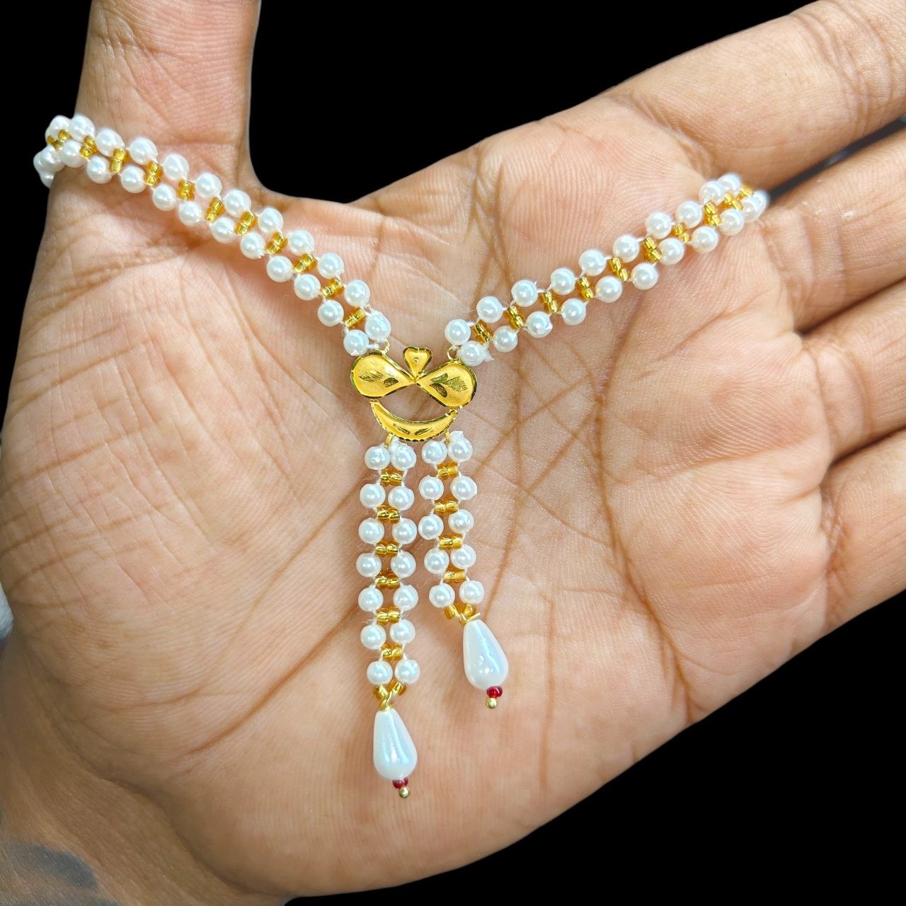 GMP22K- BIS CERTIFIED WGT: O.370 GM APPROX HUID HALLMARK 916 22KT GOLD MOTI TIE CHAIN 1 PIECE FOR WOMEN.